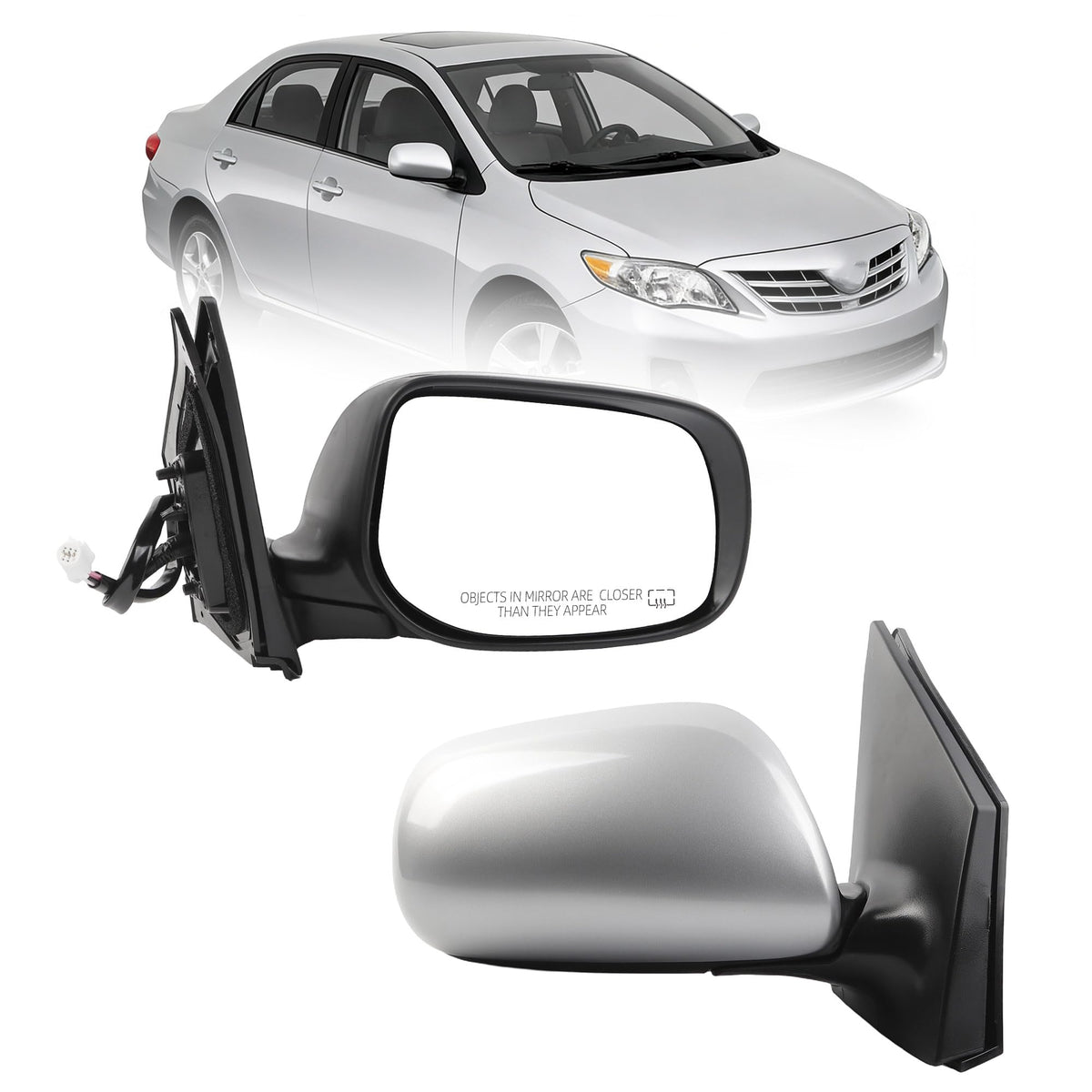 Dasbecan right mirror front view showing silver finish and fit benefits