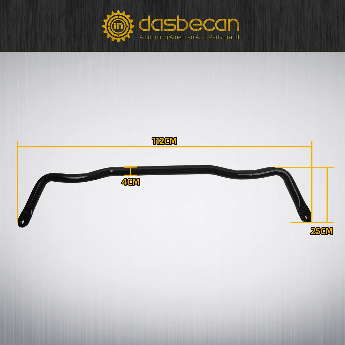 Dasbecan stabilizer bar next to ruler for scale, illustrating correct dimensions and fit