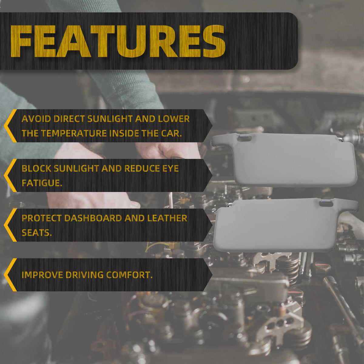 Dasbecan sun visor close-up texture showing durable upholstery and OEM match
