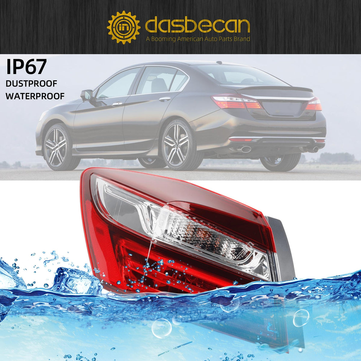 Dasbecan tail light lit at night showing improved rear visibility