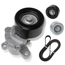 Dasbecan tensioner front assembly showing pulley and arm, improves belt tension reliability