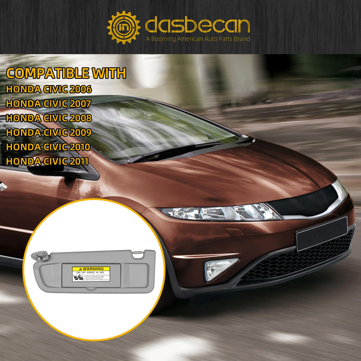 Dasbecan visor beside measuring tape showing accurate OEM dimensions