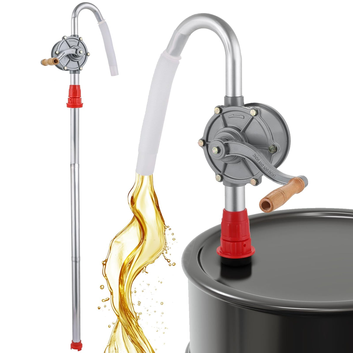 DASBET front view of oil barrel pump showing compact portability and durable build