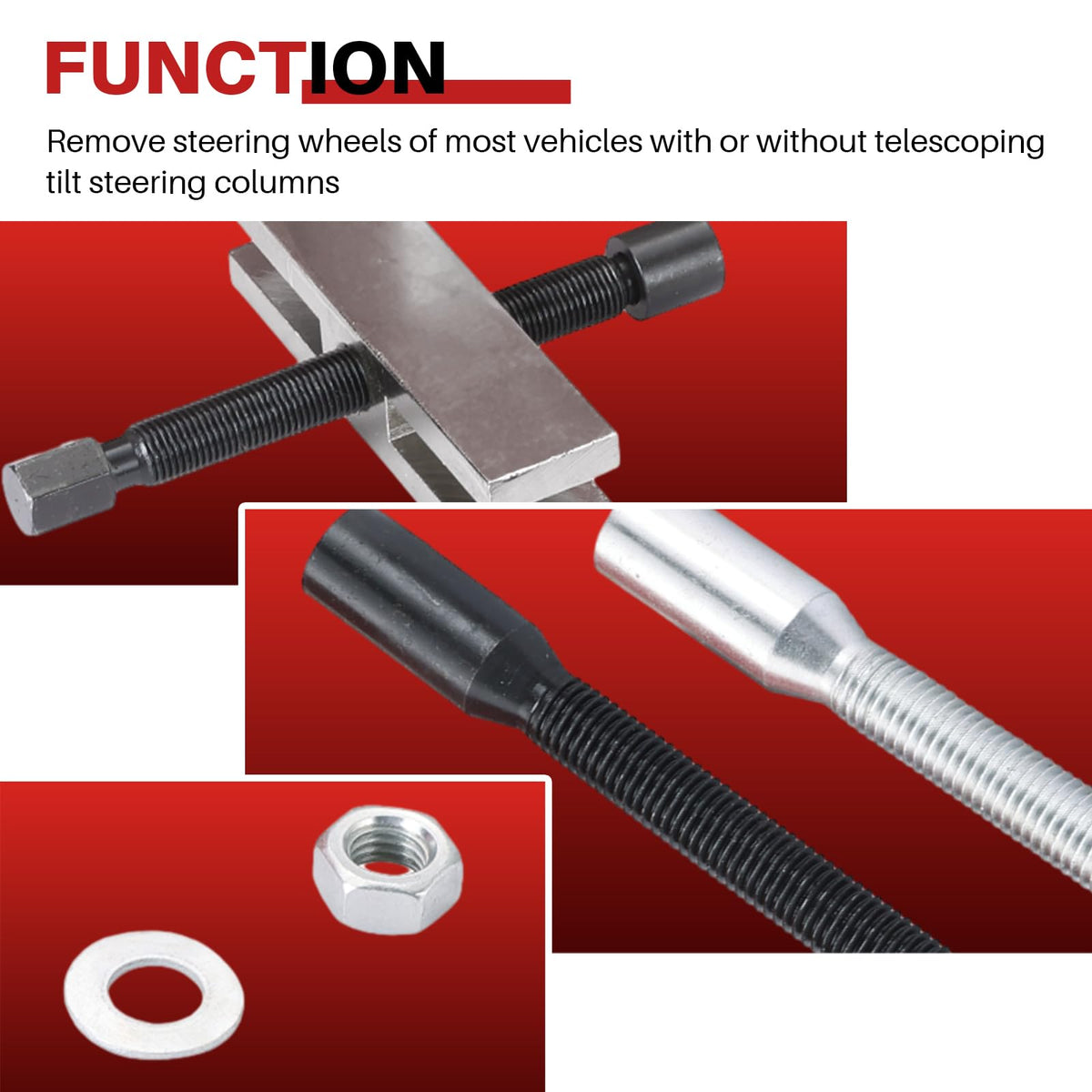 DASBET steering wheel locking plate depressor tool showing safe airbag access