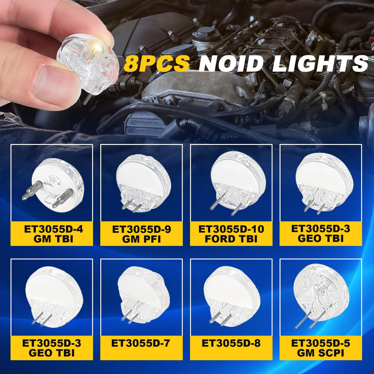 DASBET assorted noid light connectors laid out for multiple injector and IAC applications