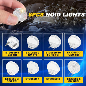 DASBET assorted noid light connectors laid out for multiple injector and IAC applications