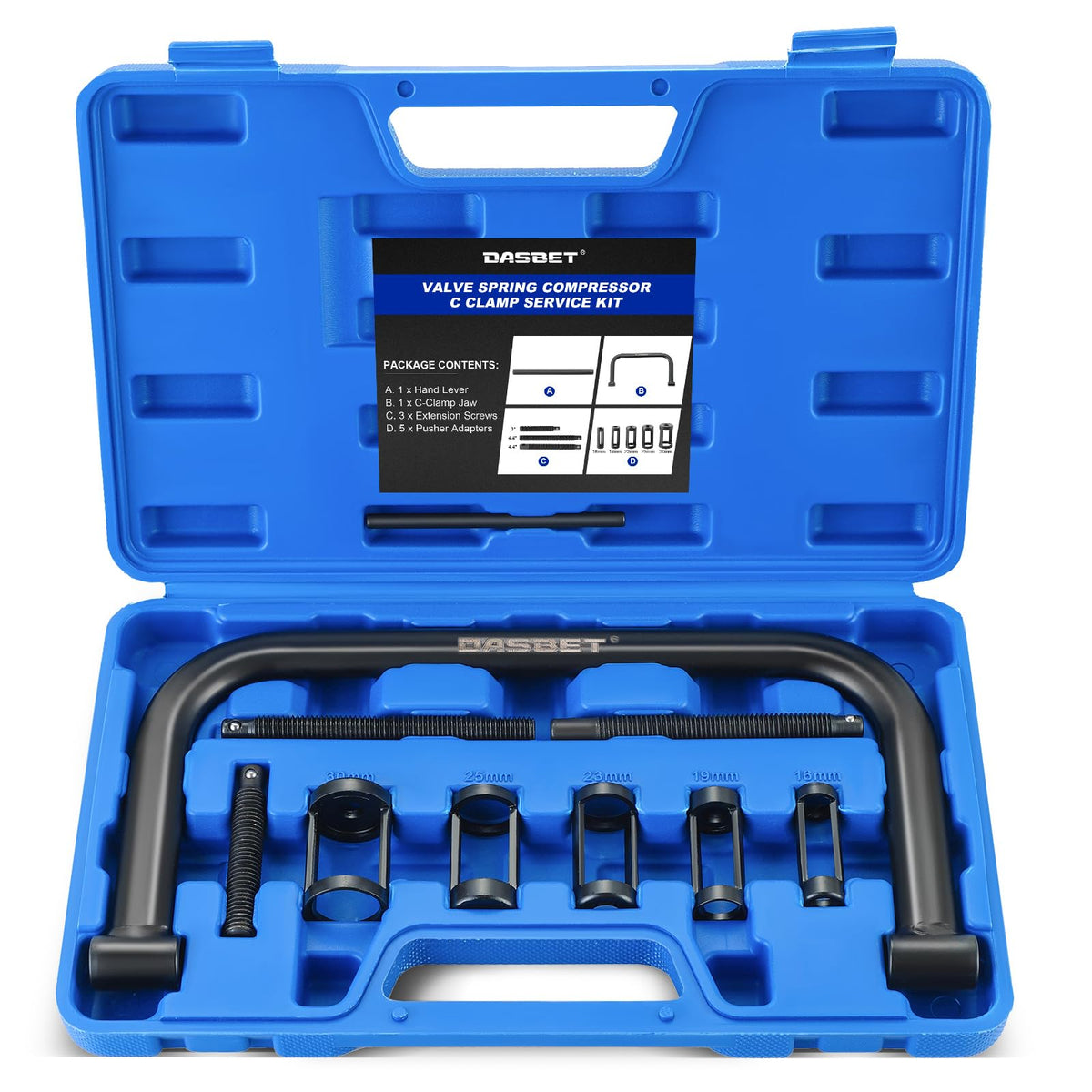 DASBET front view of C-clamp compressor showing sturdy frame and benefit of stable compression
