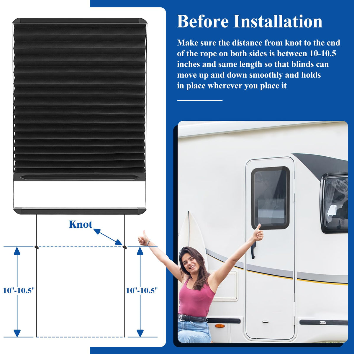 Dasunwat shade fully closed on RV door for strong privacy and glare reduction