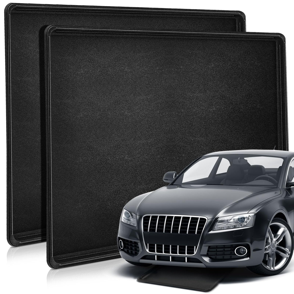 Datanly front view drip pan showing full coverage and floor protection