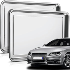 Datanly front view of two stainless steel drip pans showing coverage and sturdiness