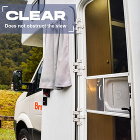 Datanly installed in RV door illustrating seamless fit and insect protection benefit