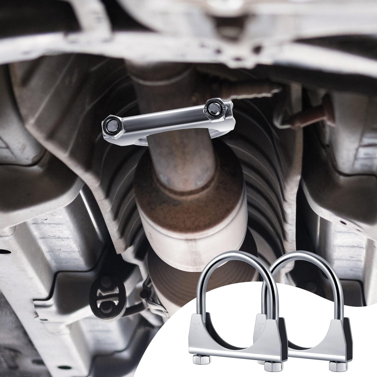 Datanly clamp installed on tailpipe demonstrating leak-preventing seal