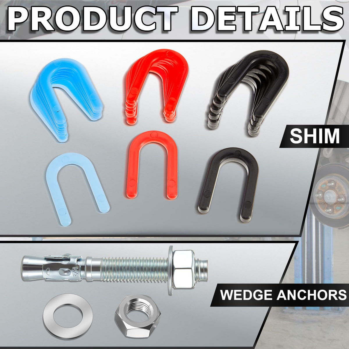 Datanly color-coded shims stacked for quick thickness identification and precise leveling