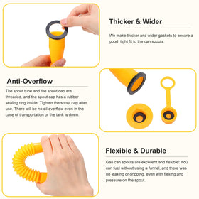 Datanly spout attached to fuel can for controlled, spill-free pouring