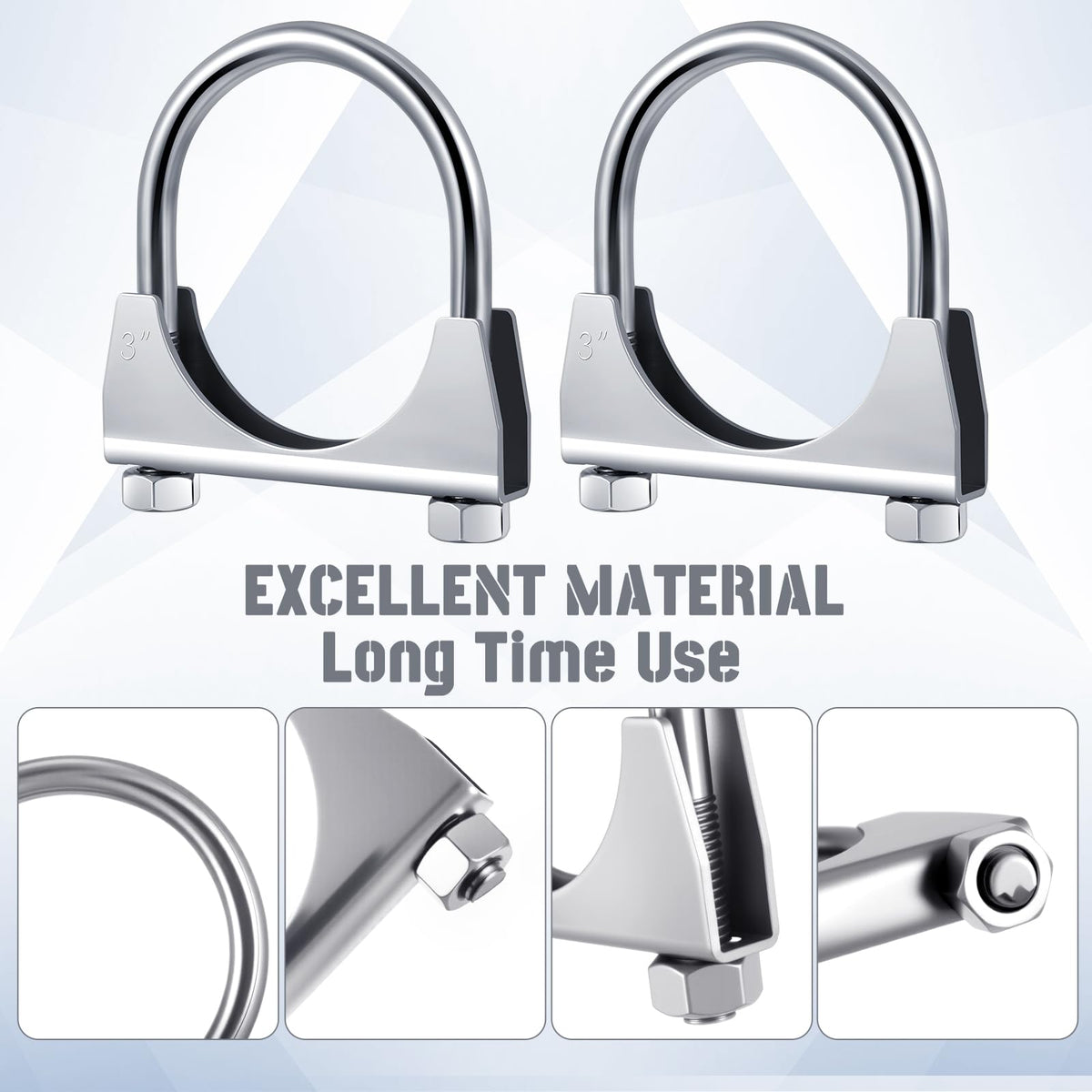 Datanly detailed U-bolt threads and 3/8-inch nuts for strong tightened joint