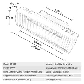 DATOUBOSS next to ruler showing 300x150mm curing area scale