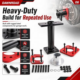 DAWNROAD tool beside a hand for scale showing compact professional press compatibility