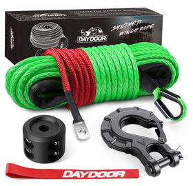 DAYDOOR front packaging showing green 1/4" x 50ft rope and accessories for quick identification