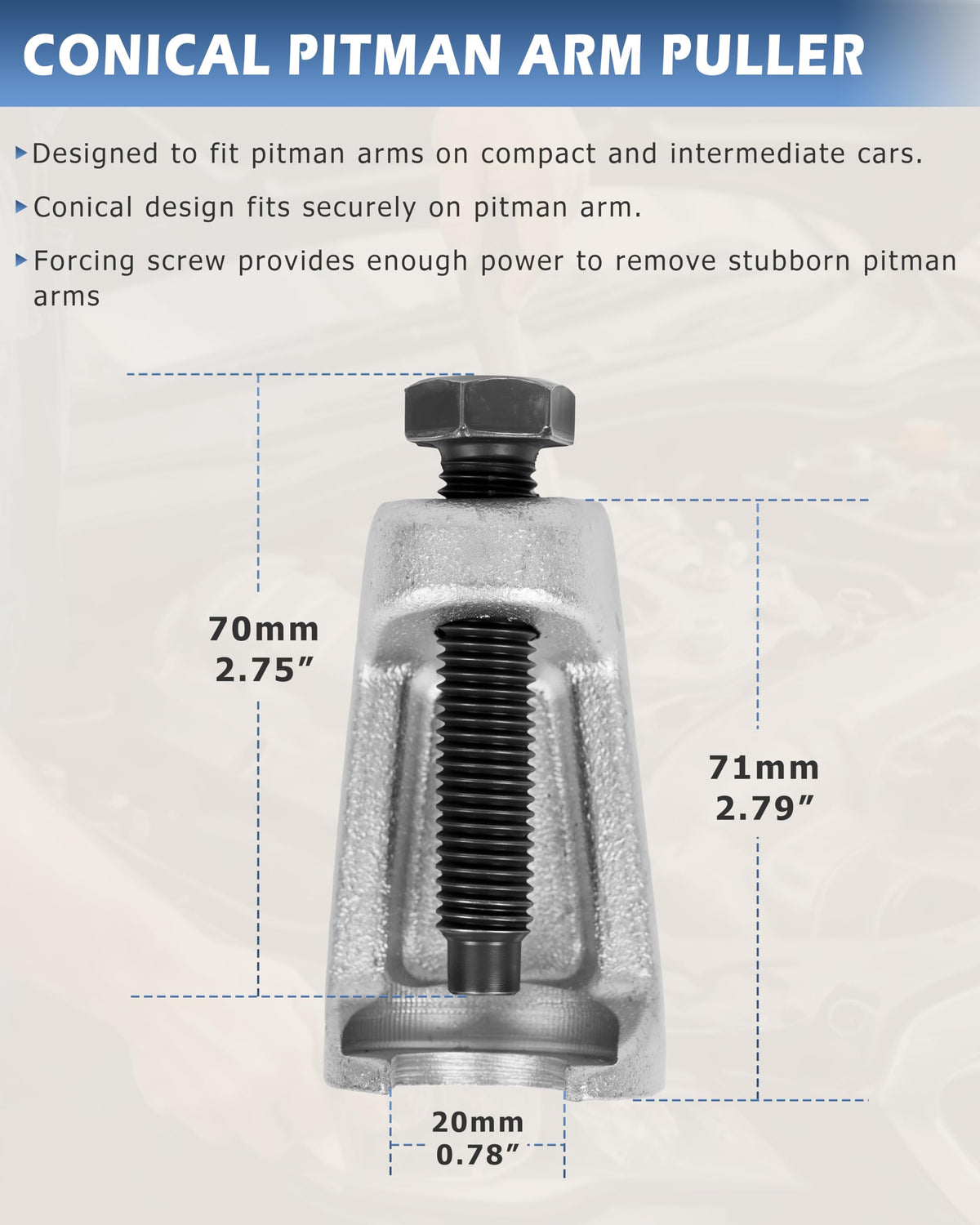 DAYUAN conical pitman arm puller closeup showing taper fit and corrosion protection