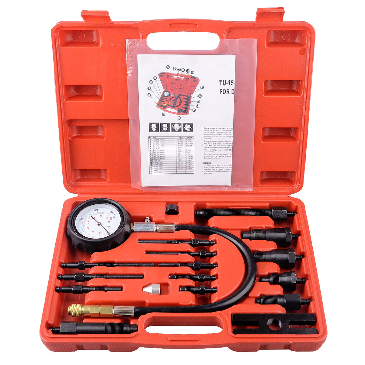 DAYUAN front view of gauge and organized case showing full kit benefits