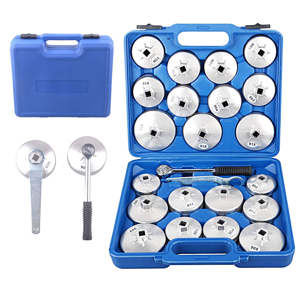 DAYUAN front view of the 23-piece aluminum cup socket set showing organized case