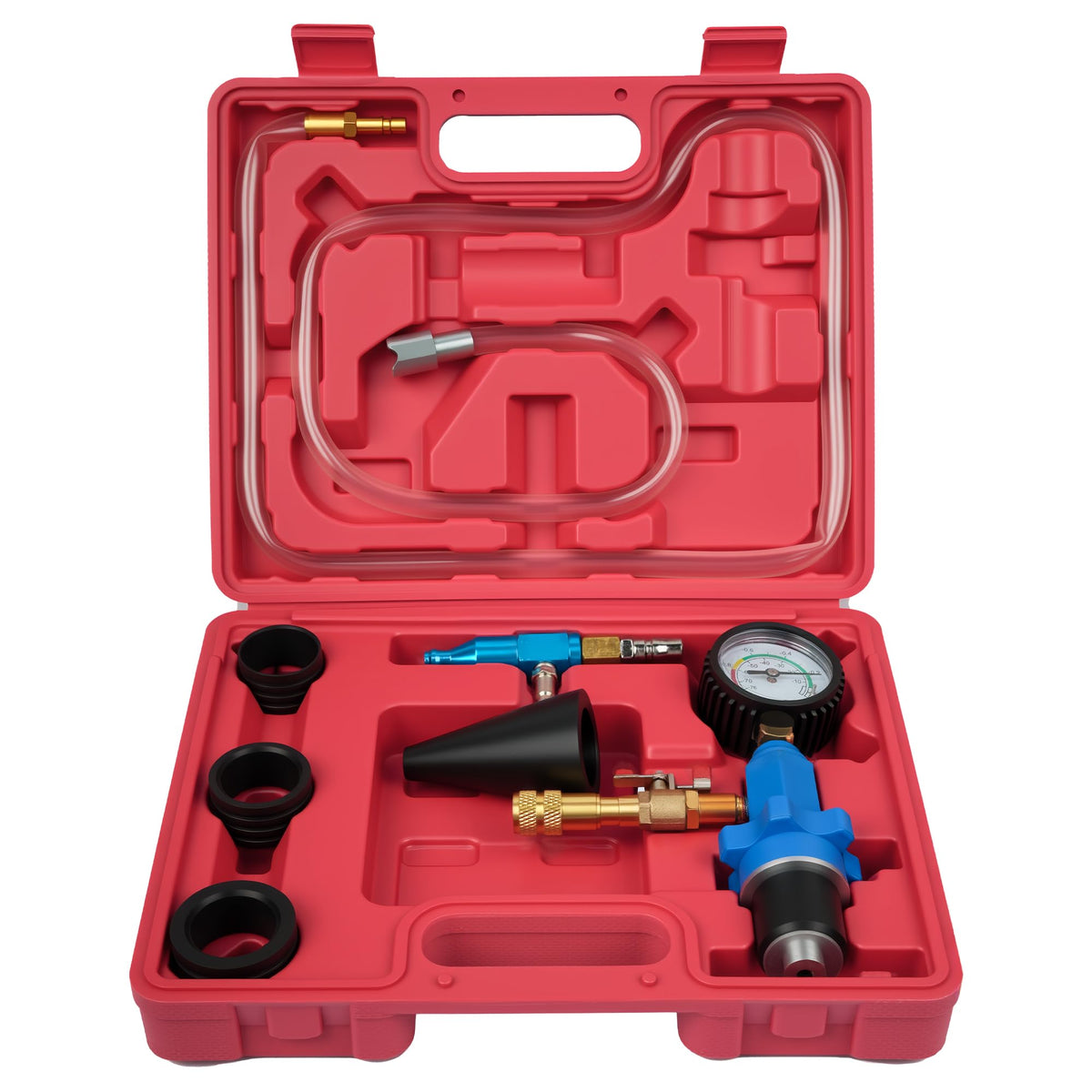 DAYUAN front view showing full coolant refill tool kit and contents for fast refills