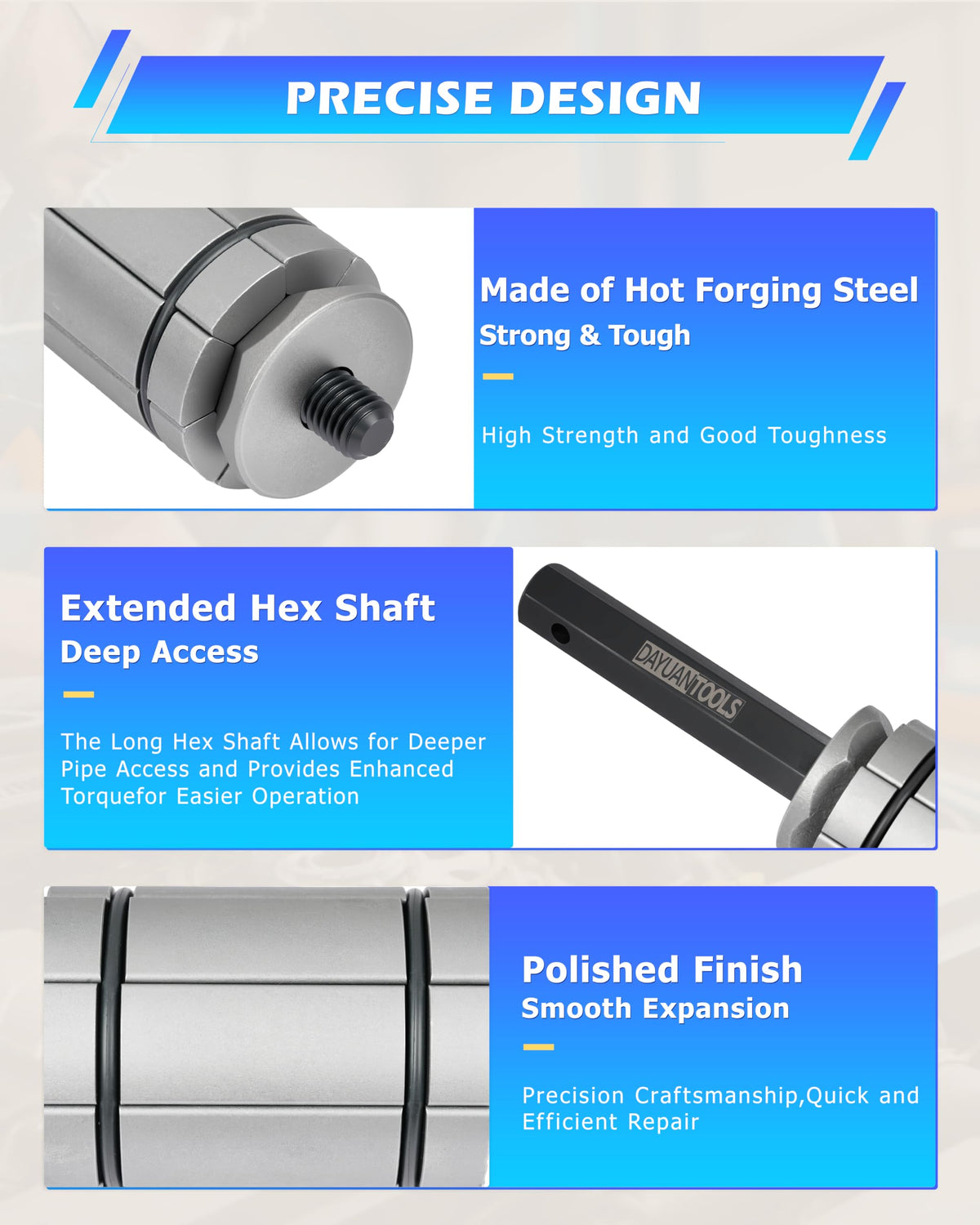 DAYUAN medium expander close-up showing durable forged steel for long life