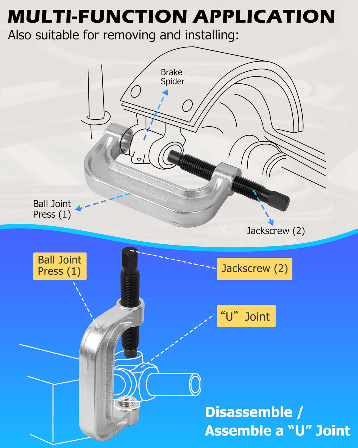 DAYUAN press in use on a ball joint providing controlled removal force