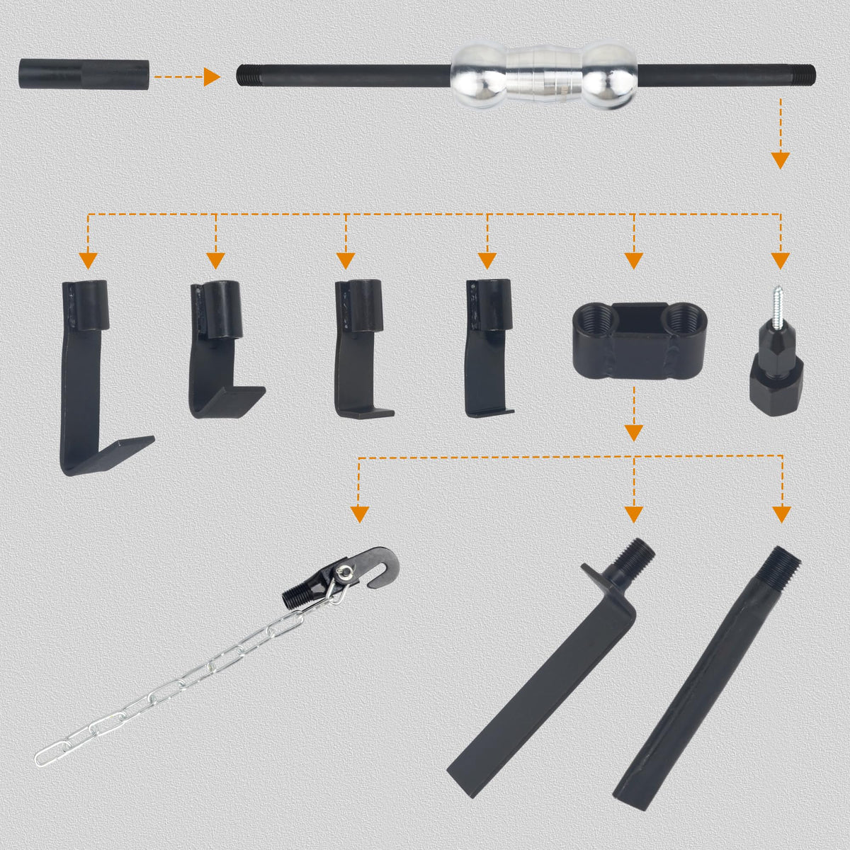 DAYUAN close-up of slide hammer shaft and knurled handle for secure grip