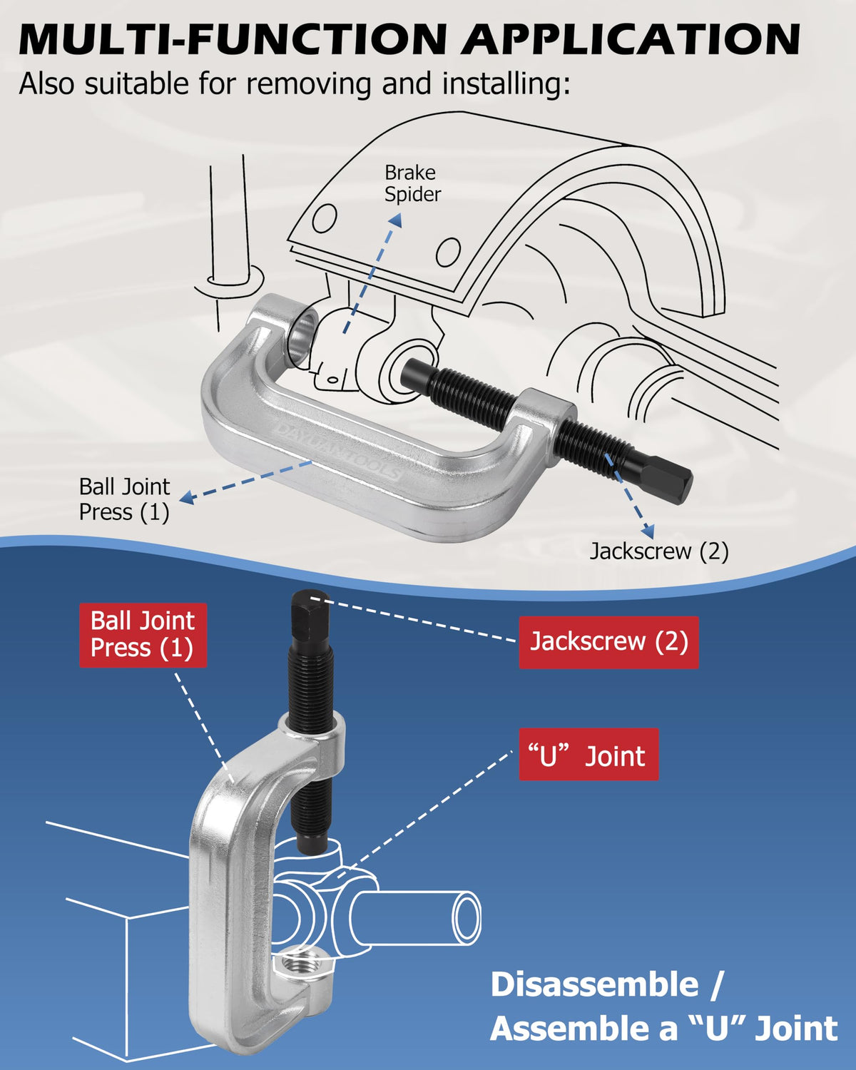 DAYUAN tools in use removing a ball joint demonstrating safe, controlled extraction