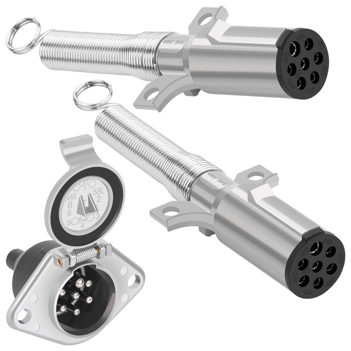 Dazakoot front view plug and socket set showing durable metal housings and easy fit