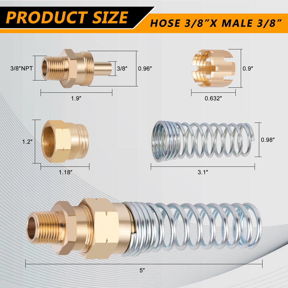Dazakoot fittings next to wrench and ruler showing correct size and scale