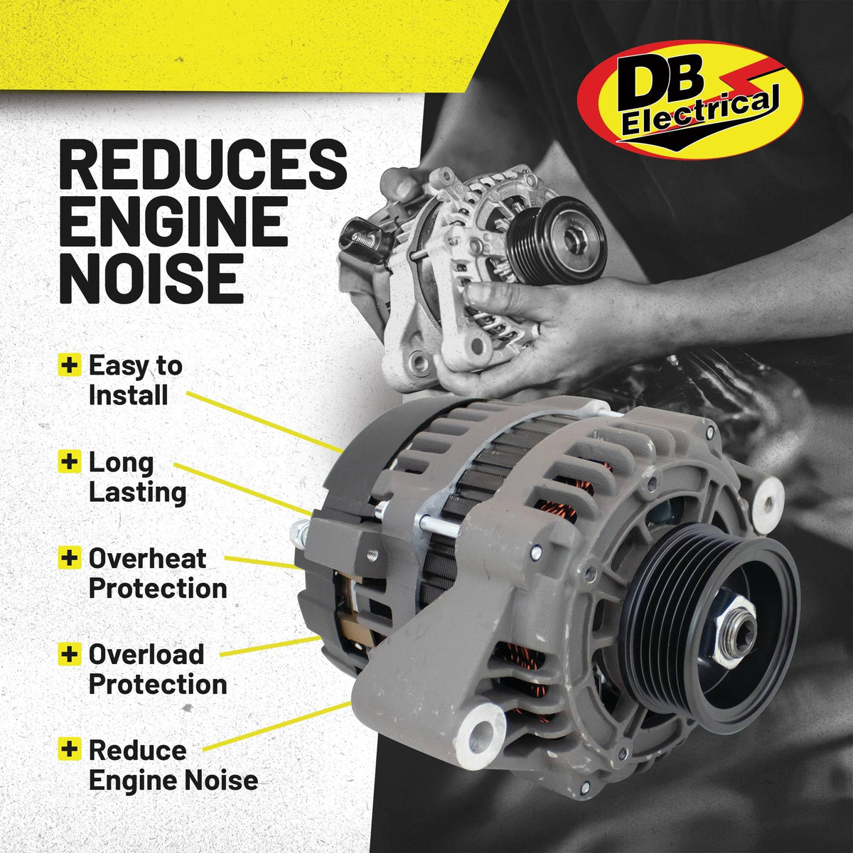 DB Electrical pulley and belt interface highlighting 6-groove 63mm OD for secure belt drive