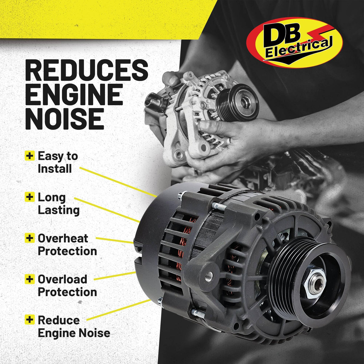 DB Electrical pulley close-up showing 6-groove pulley for proper belt engagement