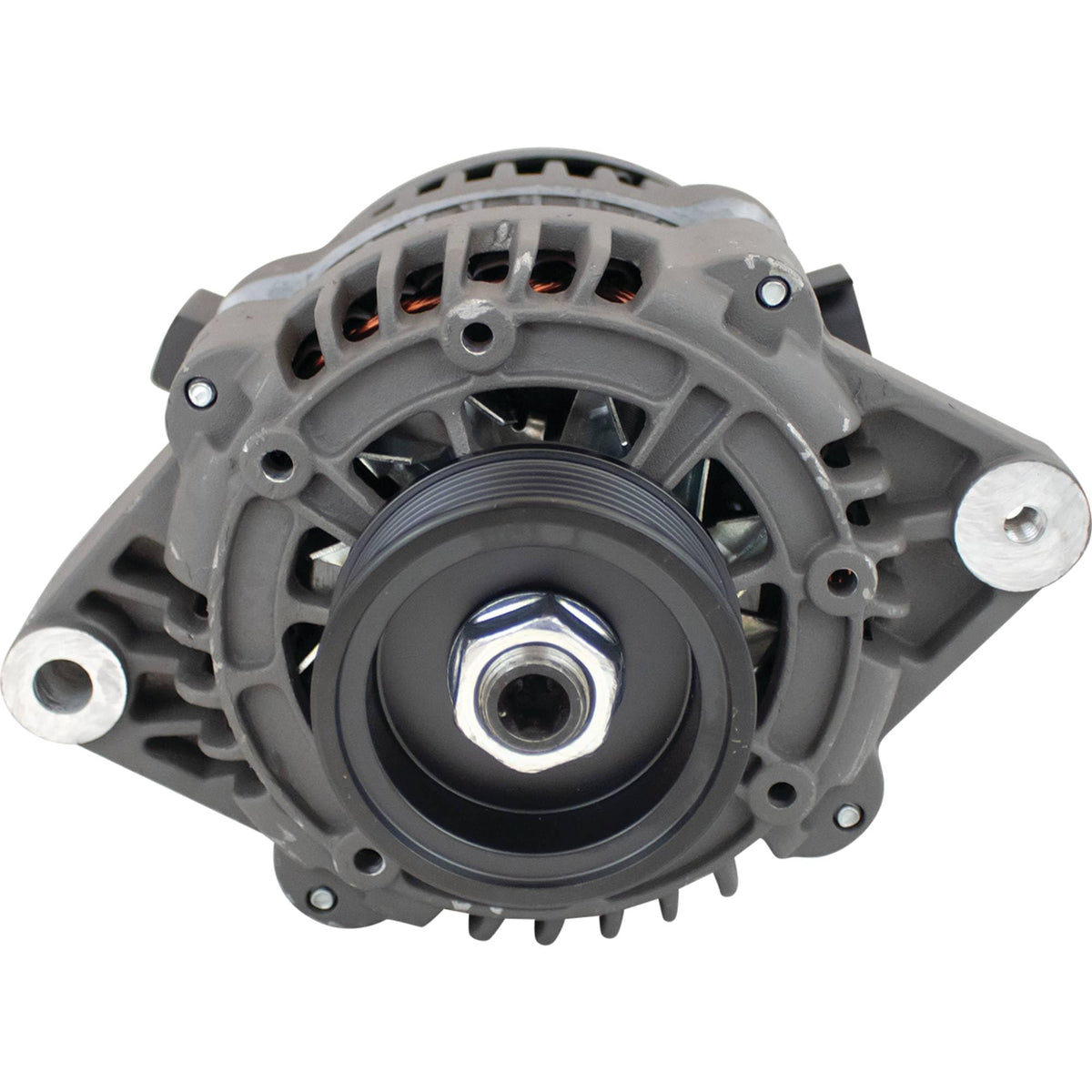 DB Electrical alternator held in hand to show scale and compact 11SI marine form factor