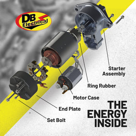 DB Electrical starter installed in outboard demonstrating direct-fit replacement