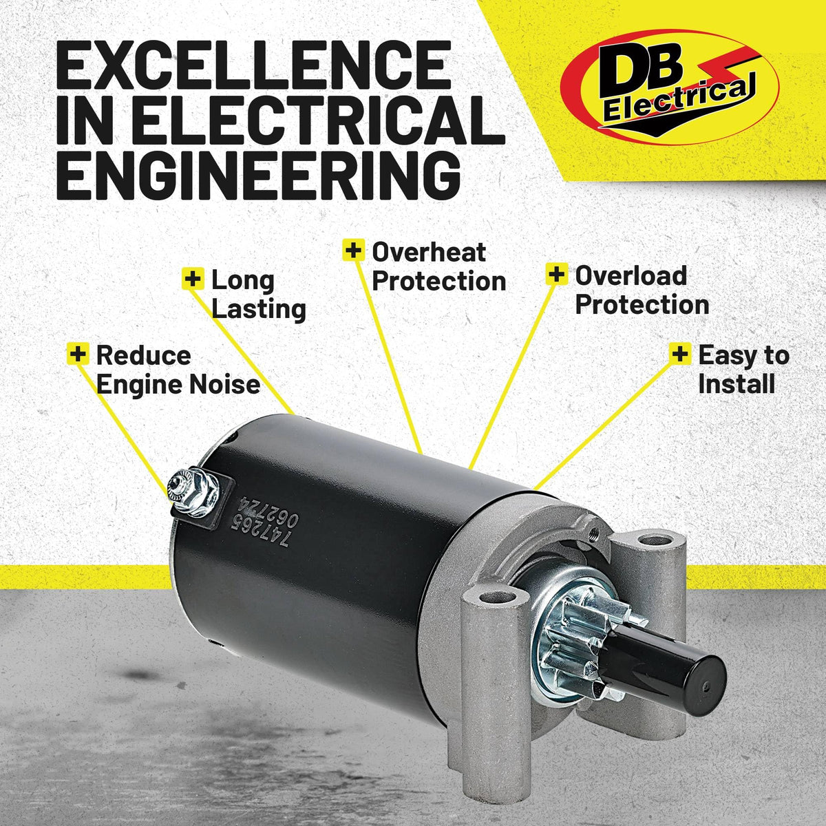 DB Electrical starter label with part number and specs for fit verification