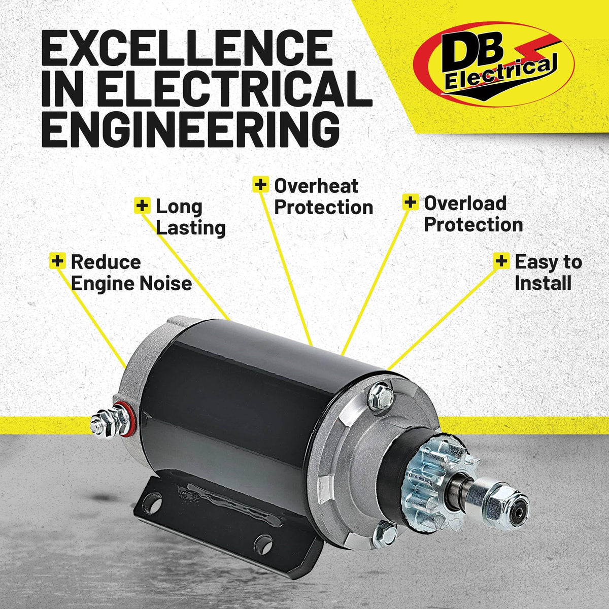 DB Electrical starter side profile with dimensions to compare clearances quickly