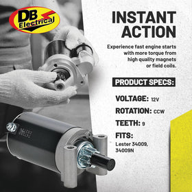 DB Electrical starter close-up of 9-tooth pinion for accurate gear engagement