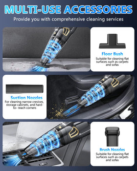 DBHAL array of included attachments laid out to show crevice, brush, and floor tool versatility