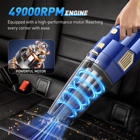 DBHAL vacuum cleaning a car seat demonstrating precise dirt removal and portability benefit