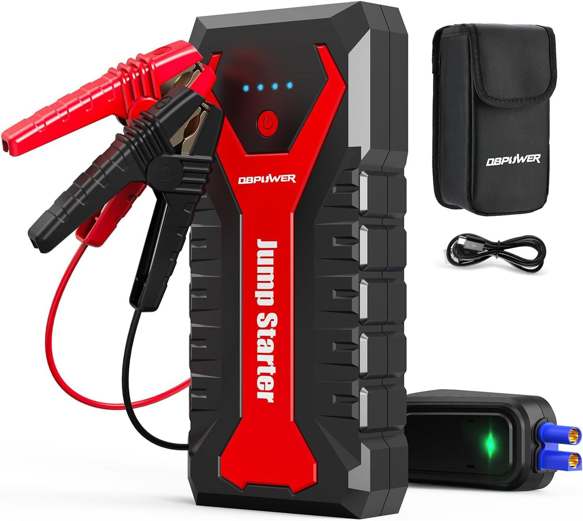 DBPOWER front view with clamps showing compact design and quick access