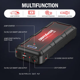 DBPOWER held in hand to show compact size and portability for storage and travel convenience