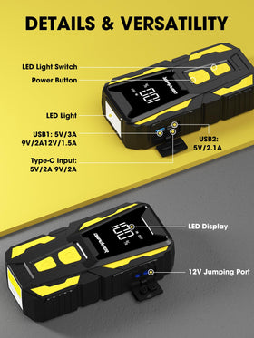 DBPOWER jump starter connected to car battery showing reliable engine starting assistance