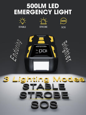 DBPOWER LED flashlight illuminated in dark demonstrating bright 500-lumen visibility