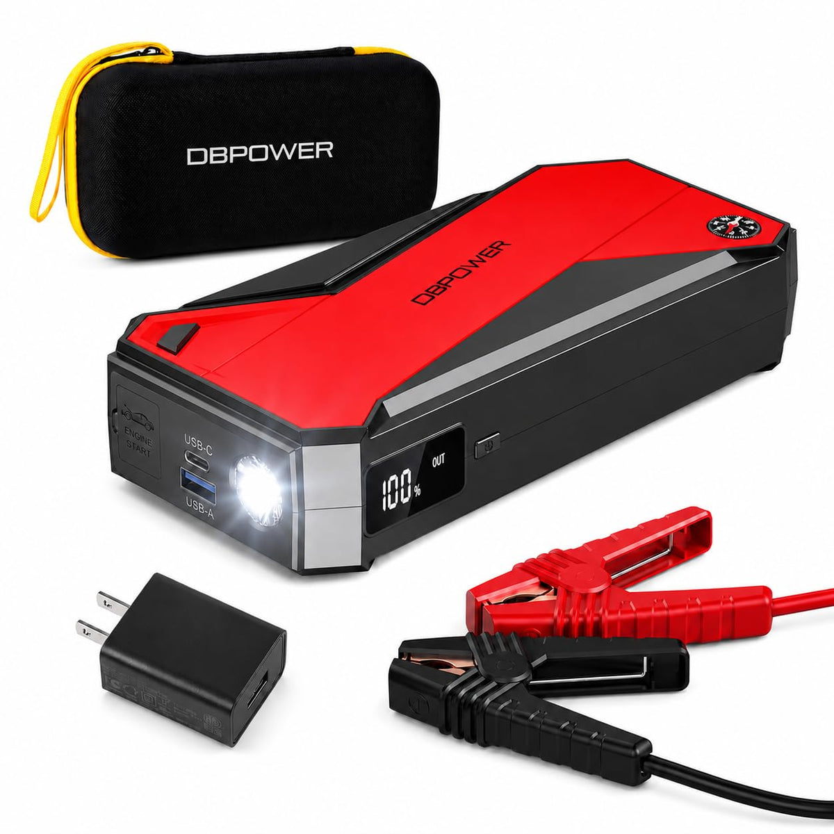 DBPOWER Peak 3000A front view showing compact design and carry case benefit