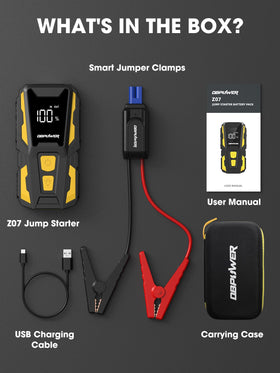 DBPOWER open storage case with cables and manual organized for quick emergency access