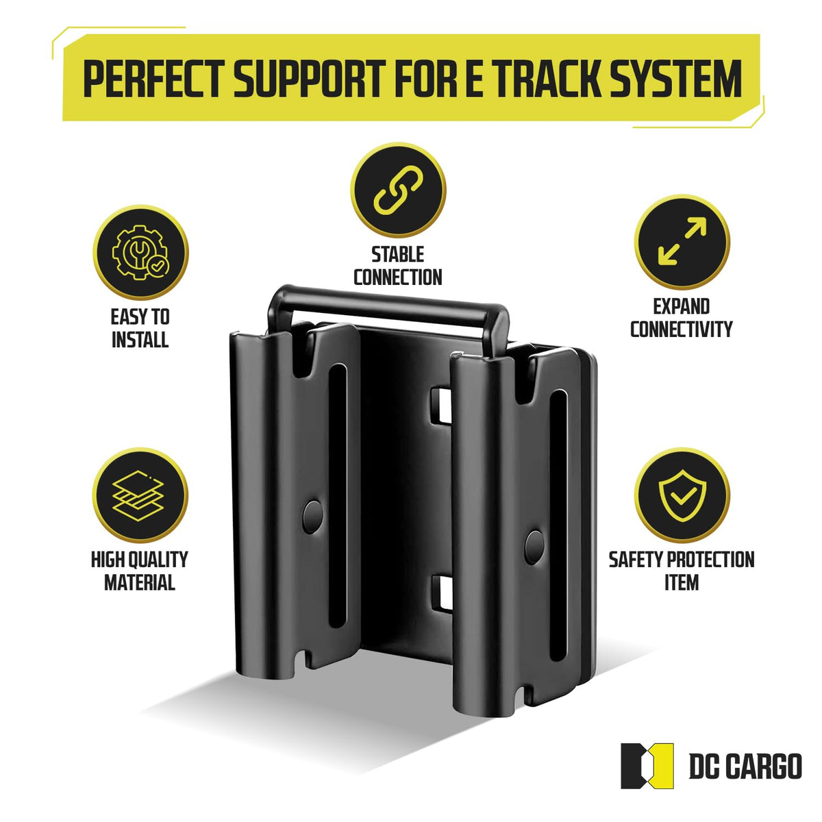 DC Cargo Mall connector engaged in E‑Track slot demonstrating fast repositioning