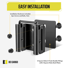 DC Cargo Mall connector bolted to wood shelf enabling modular storage in a trailer