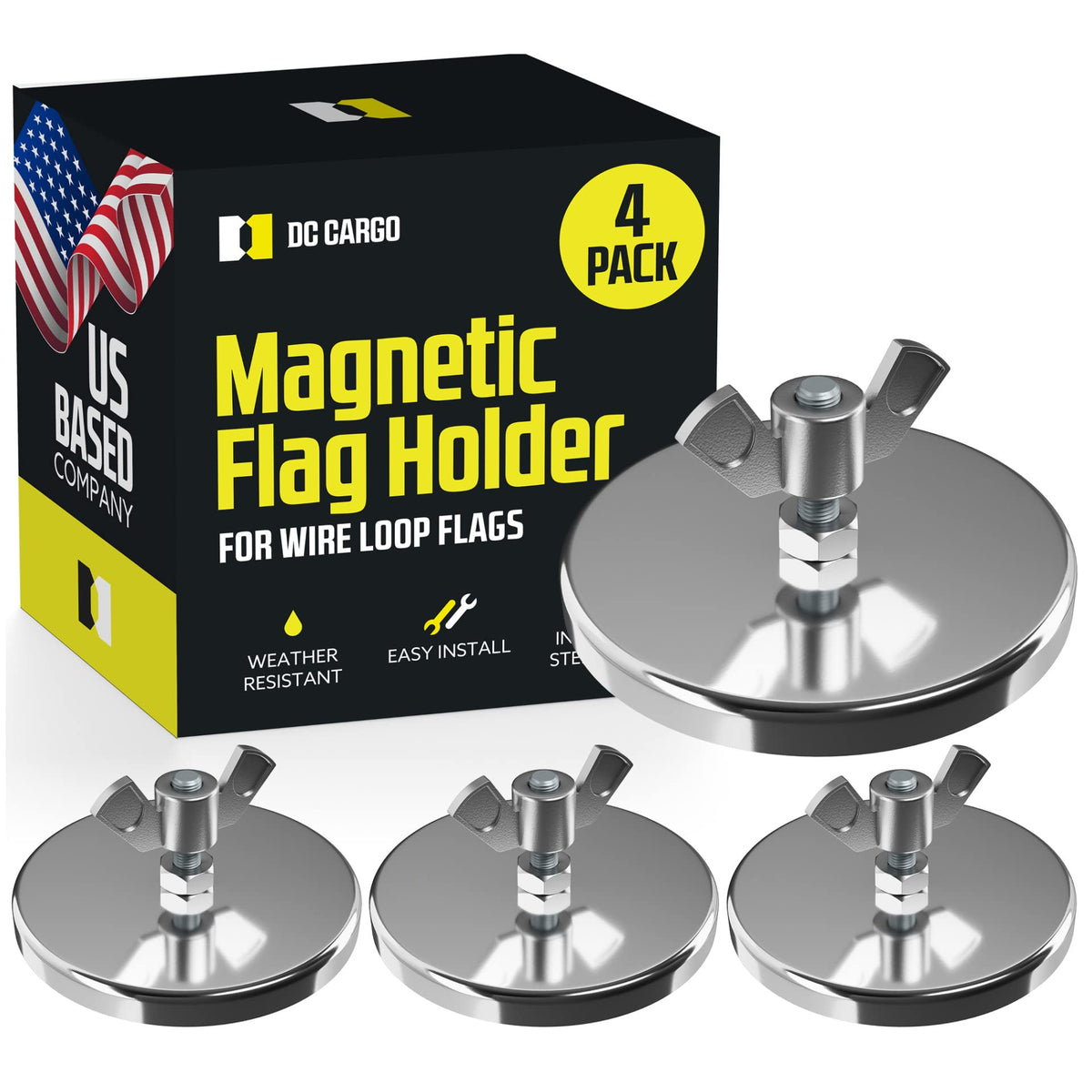 DC Cargo front view of flag magnet showing robust magnet and steel body for secure attachment